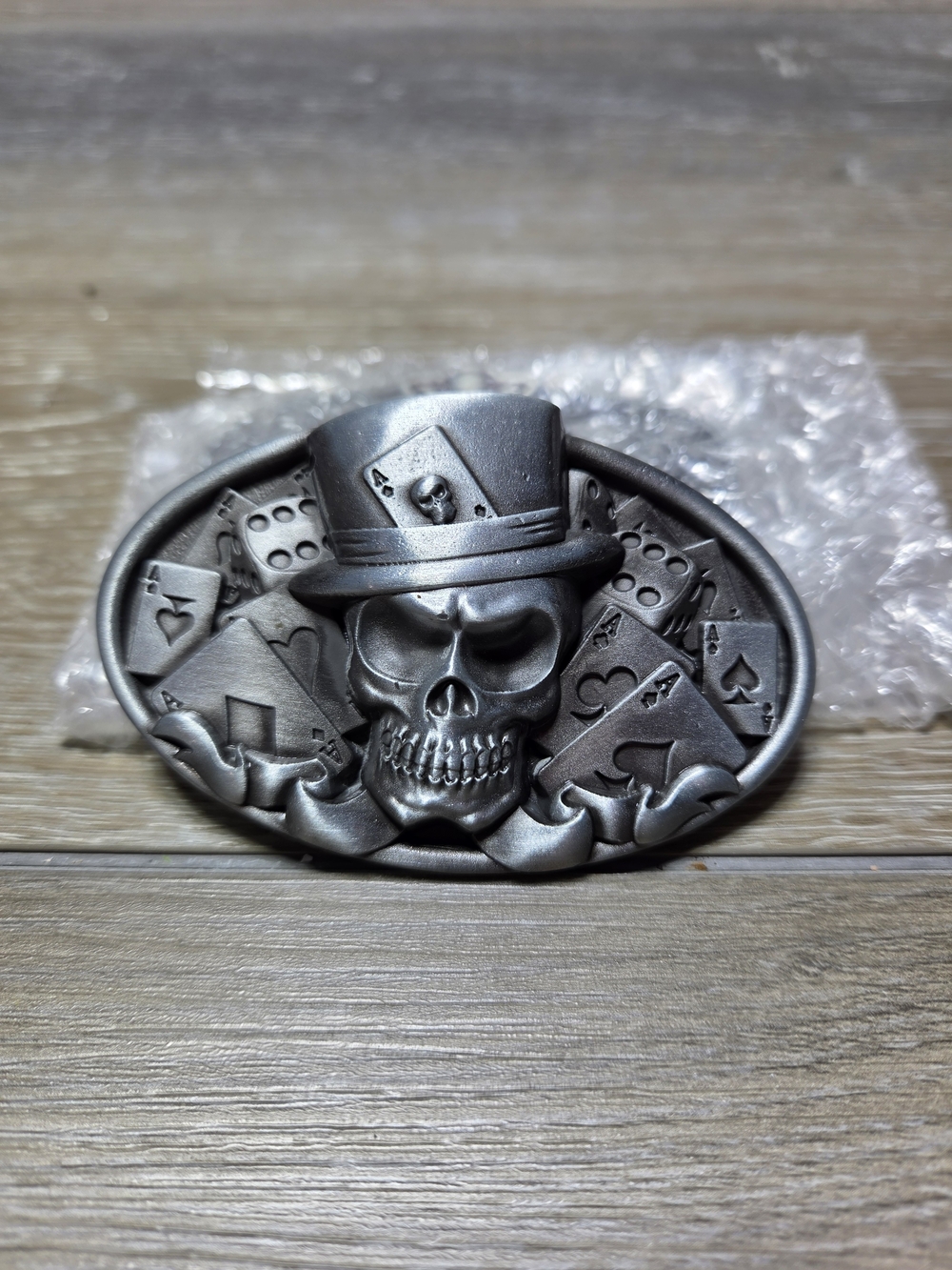 T Wild Designs Skull Poker Cards Dice Top Hat Oval Belt Buckle